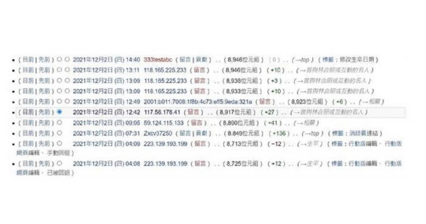 林秉樞的維基百科資料，被IP「117.56.178.41」的使用者加上合照或互動的名人，該組IP來自於交通部公路總局。（圖／摘自維基百科）