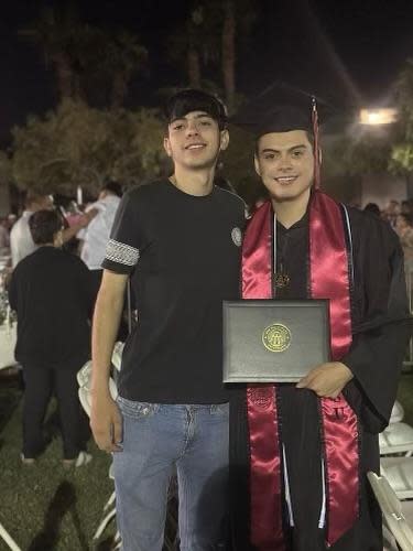 Transborder student Jose Vasquez (R) graduates college after 9 years of commuting. / Credit: Courtesy Jose Vasquez