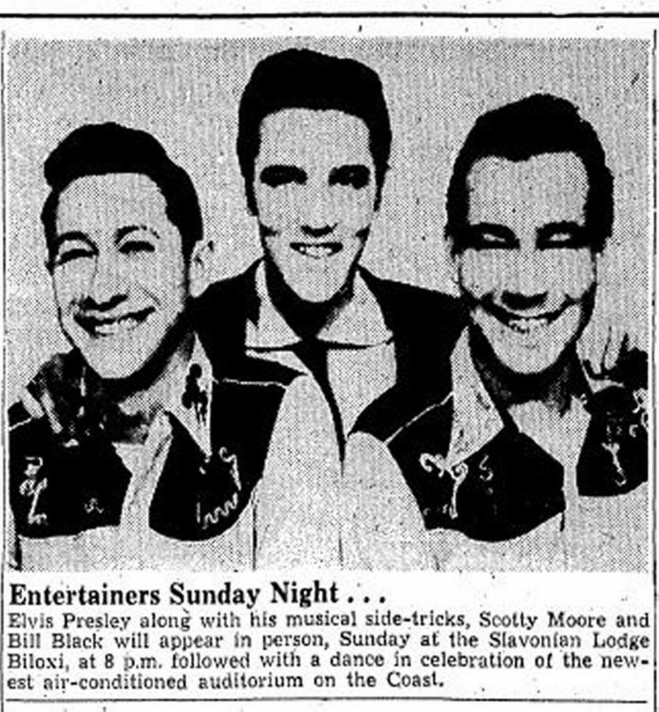 June 2, 1955, Daily Herald announcement of an upcoming Elvis Presley concert at Biloxi’s Slavonian Lodge.