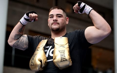 Andy Ruiz Jr. during the public work-out at the Brookfield Place, New York - Credit: PA