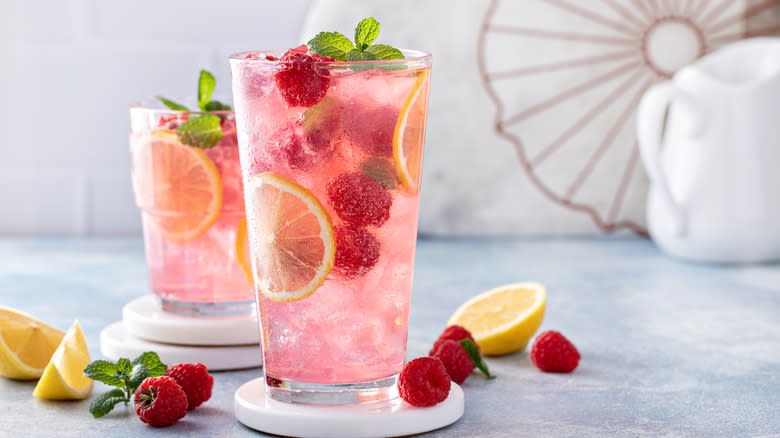 Pink cocktail with fruit