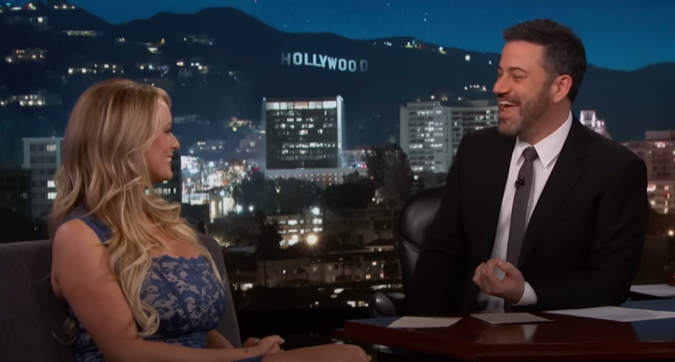 Stormy Daniels being interviewed by Jimmy Kimmel in January 2018 (Jimmy Kimmel Live)