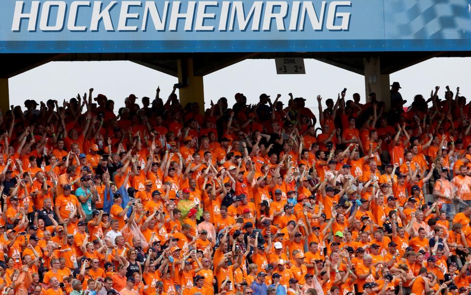 Max Verstappen of Netherlands and Red Bull Racing fans celebrate during the F1 Grand Prix of Germany at Hockenheimring on July 28, 2019 - Charles Coates/Getty Images