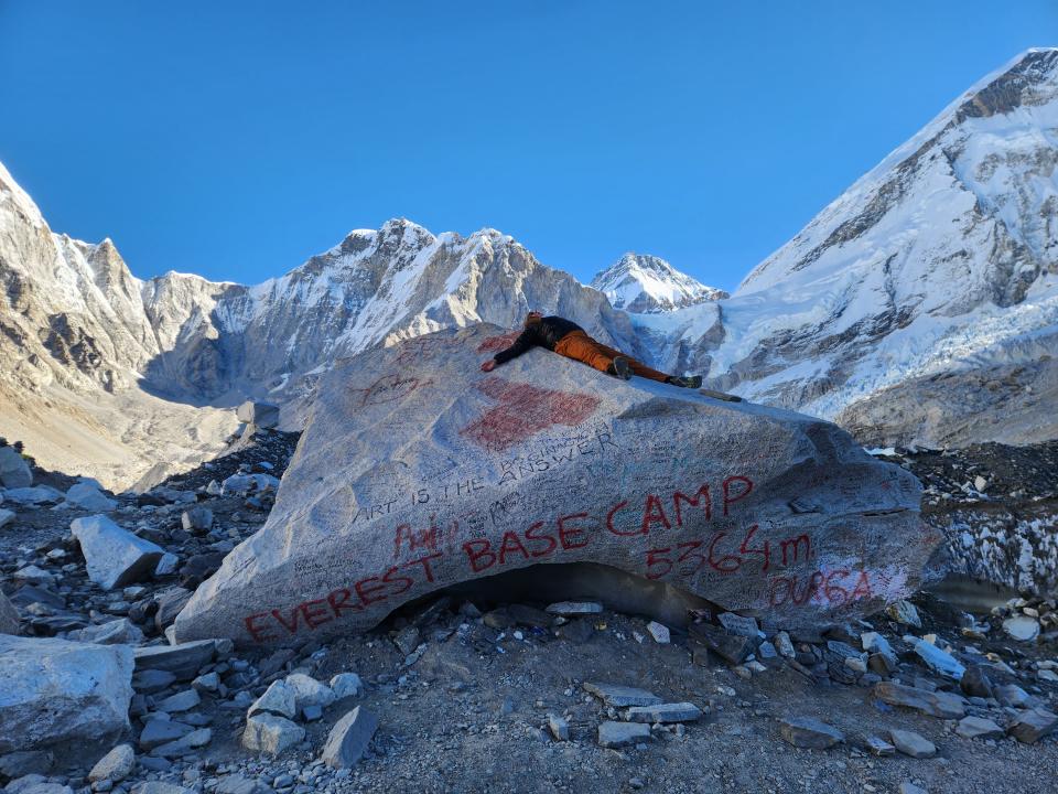 Sarah Beatrice at Mount Everest base camp.