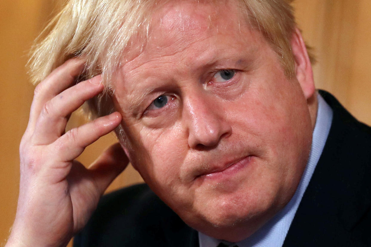 LONDON, ENGLAND - MARCH 12: British Prime Minister Boris Johnson holds a news conference addressing the government's response to the coronavirus outbreak on March 12, 2020 in London, England. (Photo by Simon Dawson-WPA Pool/Getty Images)