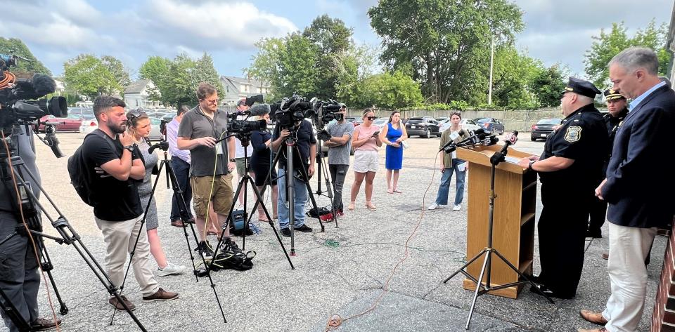 The press conference was held at police headquarters Tuesday.