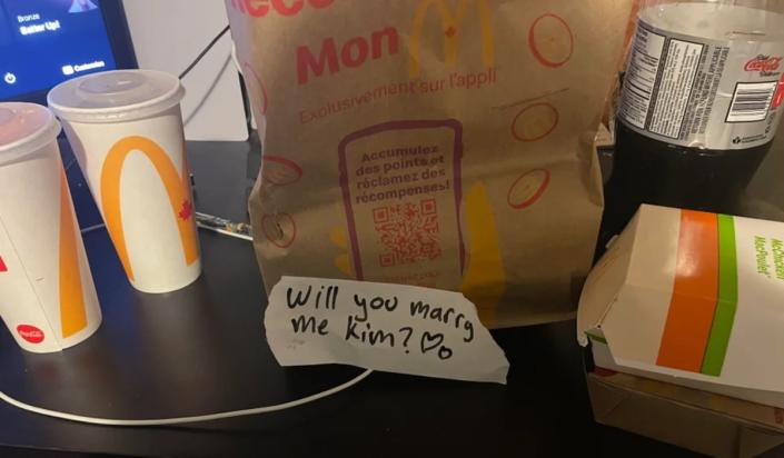 McDonald's delivery with marriage proposal note
