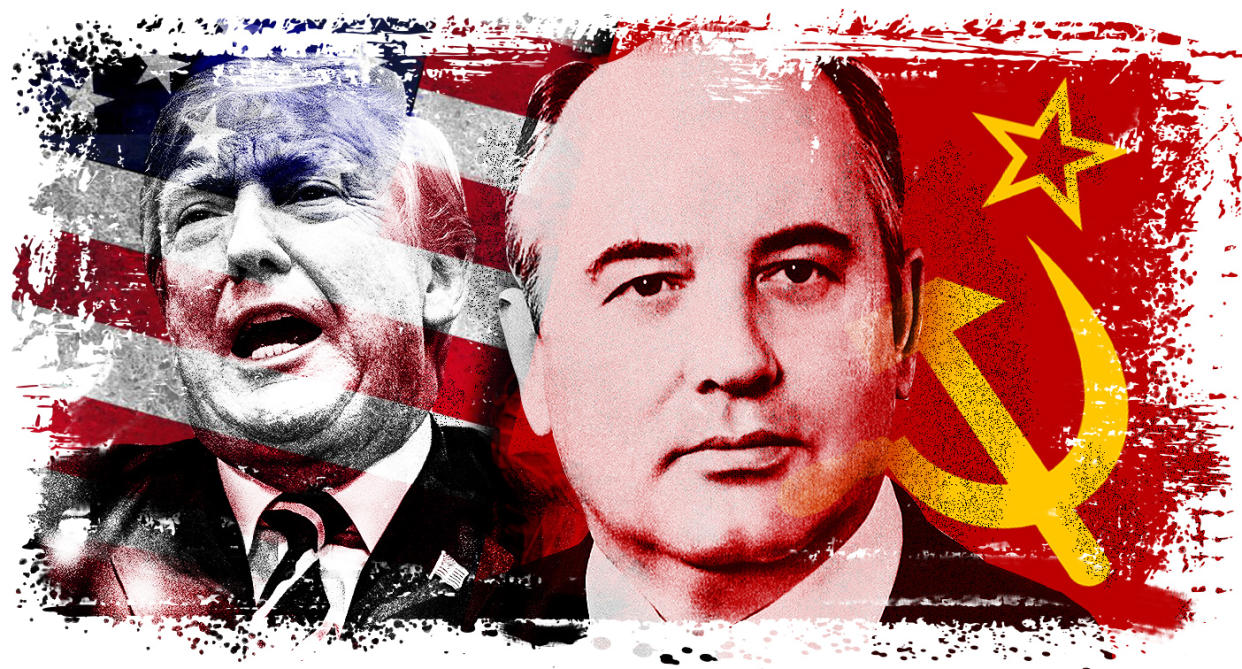 President Trump and former <span>Soviet </span><span>President Mikhail </span>Gorbachev (Yahoo News photo illustration; photos: AP, Getty Images)