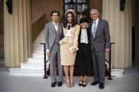 Keira Knightley with her husband James Righton (left), and her parents, Sharman Macdonald and Will Knightley, as the actress arrives at Buckingham Palace to receive an OBE (Victoria Jones/PA)
