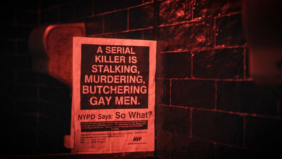 A photo including a still from the HBO Documentary Last Call: When a Serial Killer Stalked Queer New York.