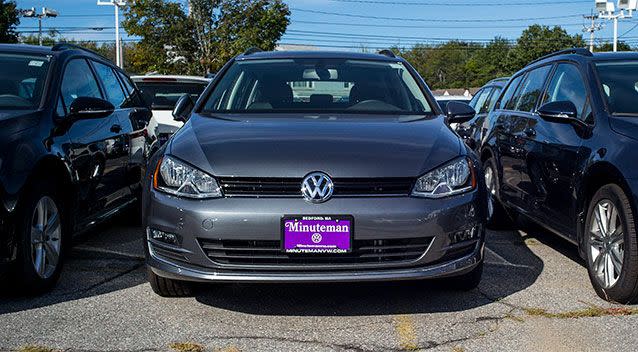 A Volkswagen Golf TDI sits in a US car dealership. Photo: AAP