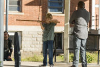 <p>Lennie James as Morgan Jones, Macsen Lintz as Henry, Logan Miller as Benjamin (Credit: Gene Page/AMC) </p>