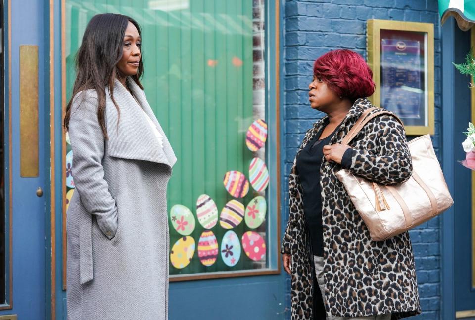 <p>She's unhappy after spotting <a href="https://www.digitalspy.com/soaps/eastenders/a43273988/eastenders-zaraah-abrahams-predicts-chelsea-denise-ravi-drama/" rel="nofollow noopener" target="_blank" data-ylk="slk:Chelsea and Ravi;elm:context_link;itc:0;sec:content-canvas" class="link ">Chelsea and Ravi</a> looking loved-up.</p>