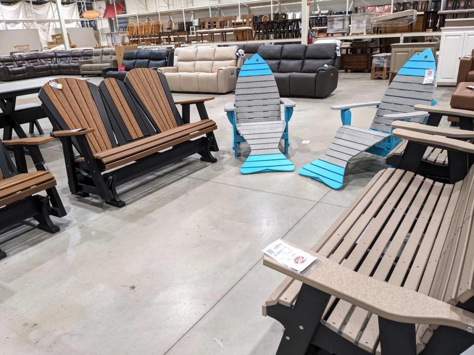 Some of the outdoor furniture available at Mueller Furniture and Mattress Warehouse Showroom