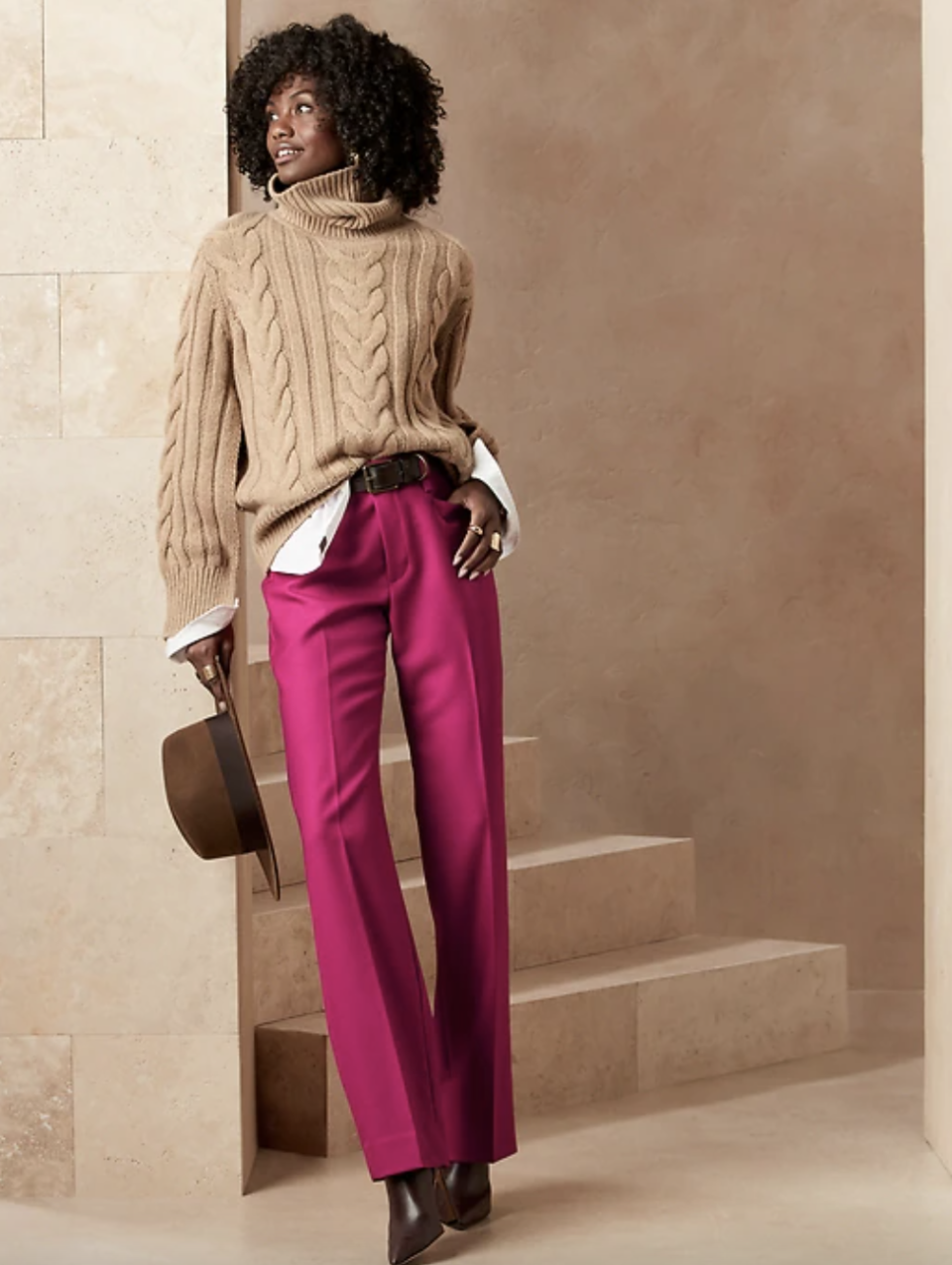 High-Rise Straight Italian Wool Pant in magenta pink via Banana Republic