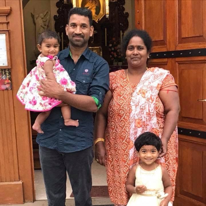 A supplied undated image obtained Saturday, August 31, 2019 of Nadesalingam, Priya and their Australian-born children Kopika, 4, and Tharunicaa, 2. A Tamil asylum seeker family has been transported to Christmas Island after being given a reprieve against deportation. 