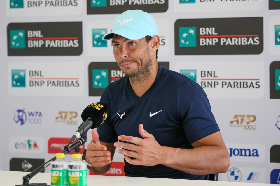 Rafa Nadal, pictured here speaking to the media at the Italian Open.