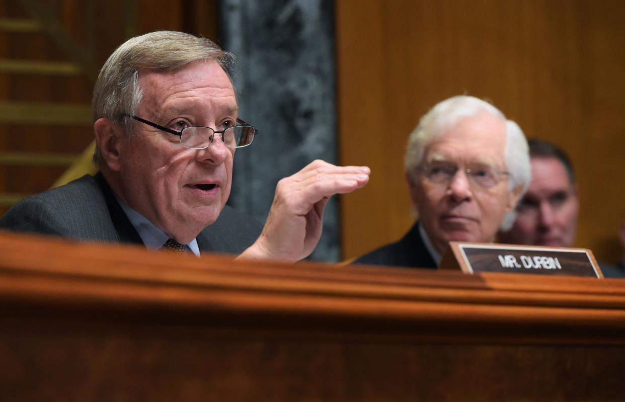 Sen. Dick Durban, D-Ill., speaks during the Senate Appropriations Committee Defense Subcommittee hearing in  2017 in Washington, D.C.