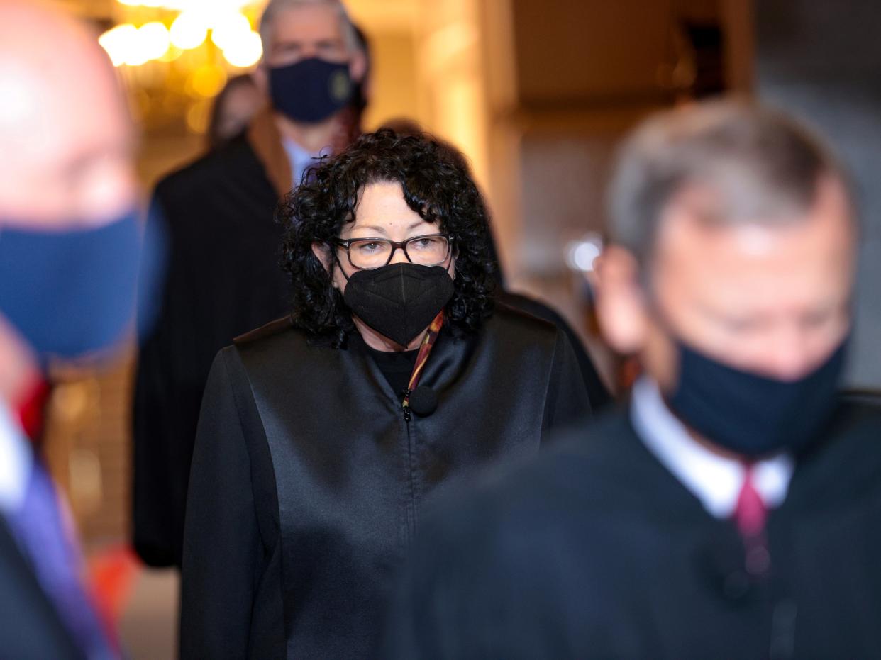 <p> Supreme Court Justice Sonia Sotomayor arrives at the 59th Presidential Inauguration in Washington, DC, on 20 January 2021</p> ((Reuters))