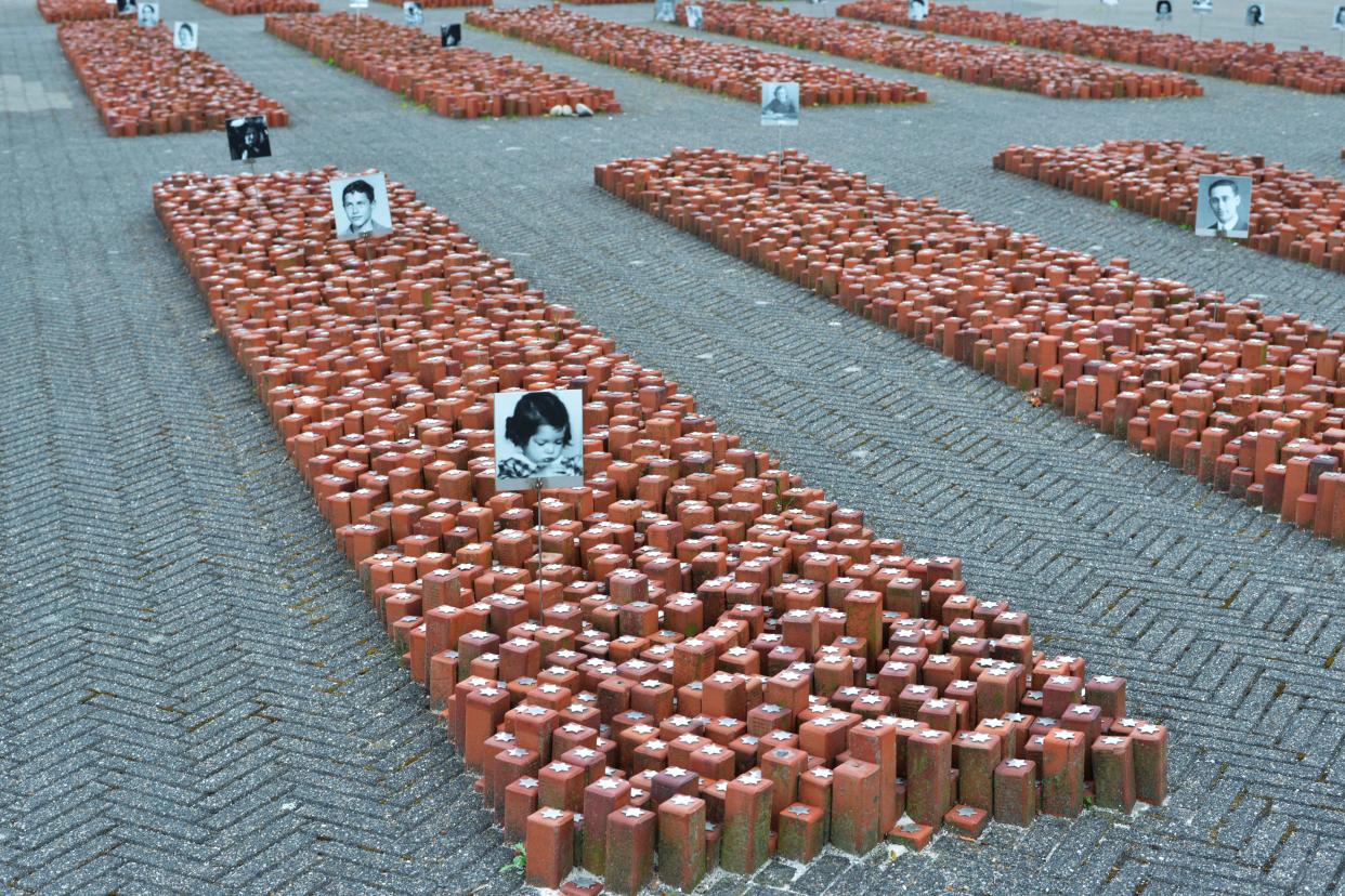 A memorial at the Westerbork transit camp in the Netherlands, where Dutch Jews were kept before being sent to concentration camps.  (Klaus Rose / DPA via Getty Images file)