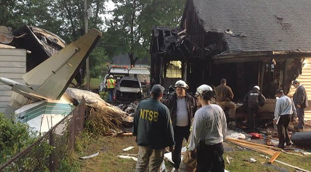 A Connecticut home was destroyed by the plane. Photo: AP