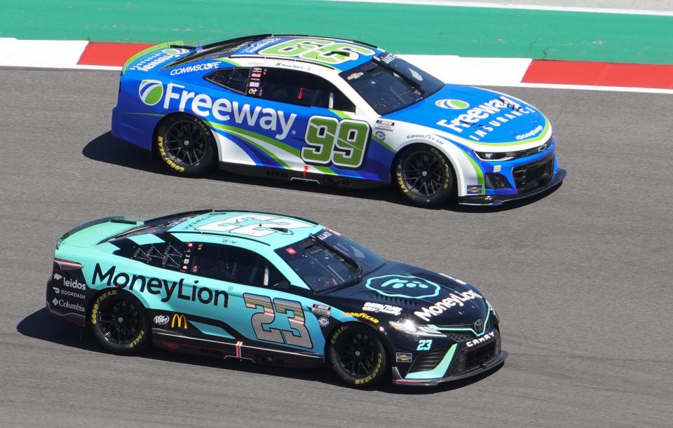 NASCAR Cup Series drivers Daniel Suarez, top, and Bubba Wallace practice at Circuit of the Americas on Friday in advance of Saturday qualifying for Sunday's EchoPark Automotive Grand Prix.