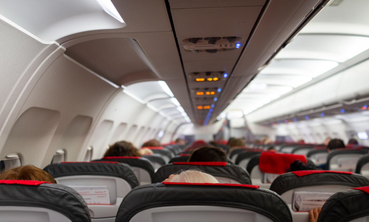 Airplane interior during flight.