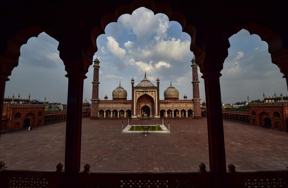 Jama Masjid wears a deserted look on the occasion of Eid al-Fitr, marking the end of the fasting month of Ramadan, during the ongoing COVID-induced lockdown, in New Delhi, Friday, May 14, 2021.