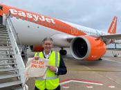 EasyJet CEO Johan Lundgren poses in front of an aircraft in Berlin