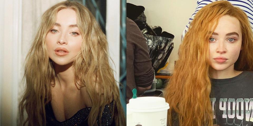 <p>Sabrina Carpenter is filming a brand new movie and she has a completely different look for her character. Based on the real life story of Laura Sobiech, Sabrina decided to dye to hair to match Laura's iconic red locks and looks amazing!</p>