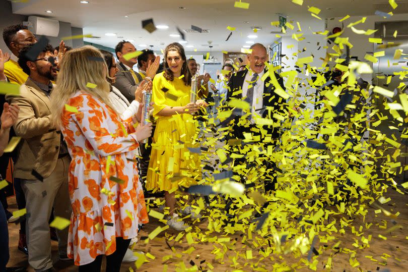 Sir Ed Davey celebrating a record-breaking Lib Dem victory in the early hours of July 5