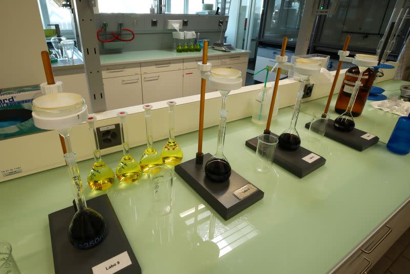 Chemical analysis equipment is seen in the laboratory of Swiss refinery Metalor in Marin