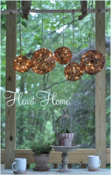 <p>Grapevine balls, white lights, twine, and a branch turn into an easy-to-make, rustic chandelier you can hang from a porch or patio.</p><p><strong>Get the tutorial at <a href="http://www.allthingsheartandhome.com/2013/05/easy-diy-outdoor-chandelier/" rel="nofollow noopener" target="_blank" data-ylk="slk:All Things Heart and Home;elm:context_link;itc:0;sec:content-canvas" class="link ">All Things Heart and Home</a>.</strong></p><p><strong><a class="link " href="https://www.amazon.com/MYHH-LITES-Outdoor-Connectable-Weather-Resistant-Backyard/dp/B07MZ6K7Q9/ref=sr_1_8?tag=syn-yahoo-20&ascsubtag=%5Bartid%7C10050.g.3404%5Bsrc%7Cyahoo-us" rel="nofollow noopener" target="_blank" data-ylk="slk:Shop string light globes;elm:context_link;itc:0;sec:content-canvas">Shop string light globes</a><br></strong></p>