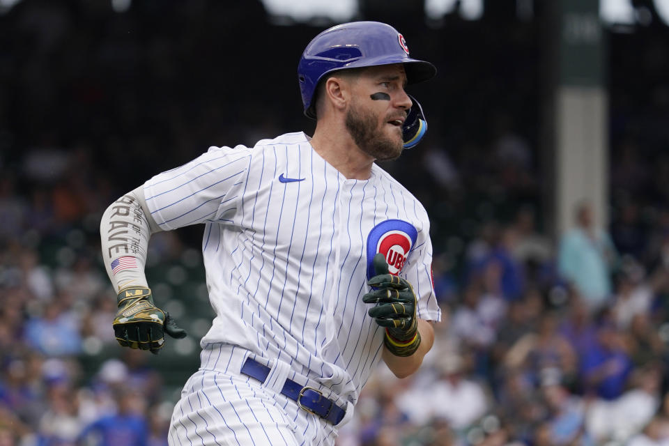 Chicago Cubs' Patrick Wisdom rounds the bases after hitting a solo home run against the Arizona Diamondbacks during the second inning of a baseball game in Chicago, Friday, May 20, 2022. (AP Photo/Nam Y. Huh)
