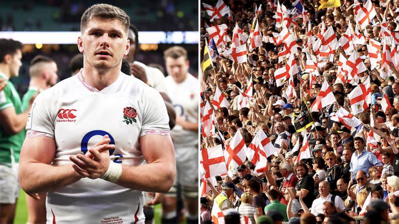 Seen here, Owen Farrell and a section of stadium full of cheering England fans.