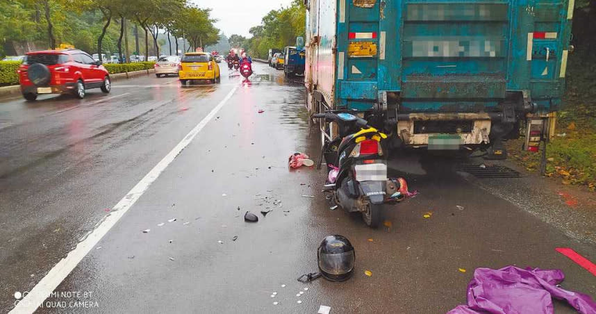 汐止新台五路路肩過大，易讓駕駛以為道路邊緣線是道路中線誤闖。（圖／警方提供／中國時報葉德正新北傳真）