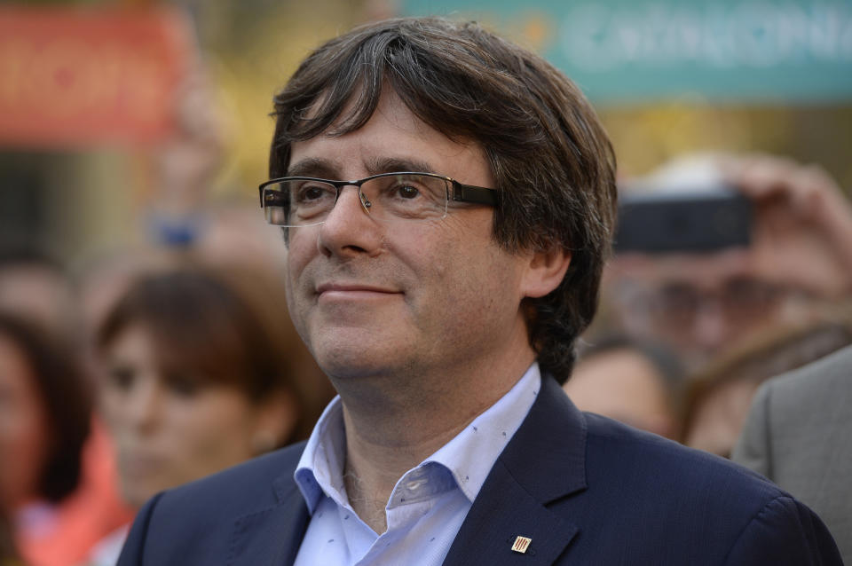 Carles Puigdemont attends a pro-independence demonstration on Oct. 21. (Photo: JOSEP LAGO via Getty Images)