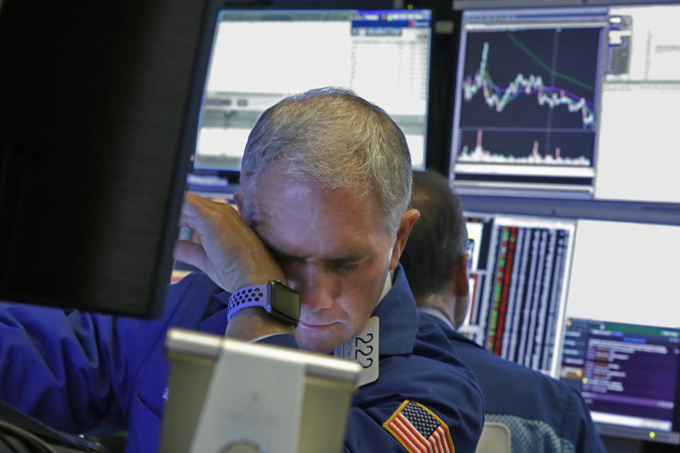 Specialist Timothy Nick works on the floor of the New York Stock Exchange, Monday, March 9, 2020. The Dow Jones Industrial Average plummeted 1,500 points, or 6%, following similar drops in Europe after a fight among major crude-producing countries jolted investors already on edge about the widening fallout from the outbreak of the new coronavirus. (AP Photo/Richard Drew)