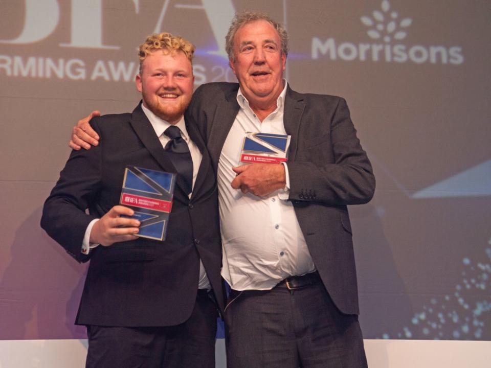 Kaleb Cooper (left) and Jeremy Clarkson at the British Farming Awards in Birmingham in October last year (PA)