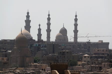 General view of buildings and historic mosques in an old neighbourhood of Cairo