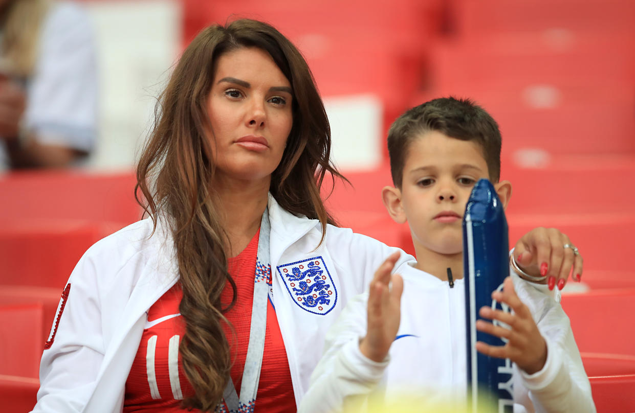 Rebekah Vardy in the stands ahead of the FIFA World Cup 2018, round of 16 match at the Spartak Stadium, Moscow.