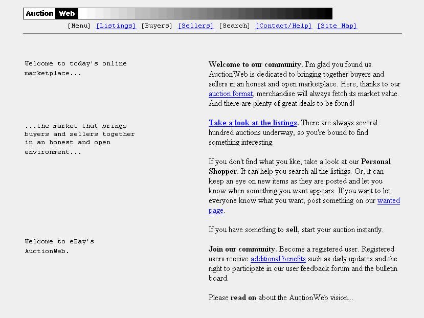 text about Ebay on the company's website in 1996