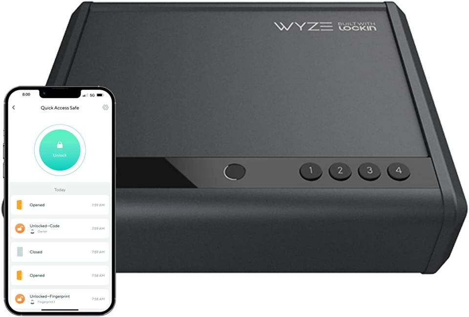 Wyze smart gun safe with image of smartphone