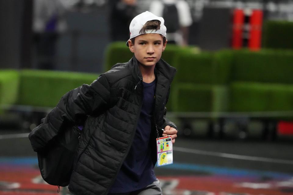 Feb 4, 2023; Paradise, NV, USA; Marshall Manning, the son of AFC coach Peyton Manning, during Pro Bowl Games practice at Allegiant Stadium.