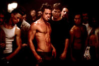 Brad Pitt, <a href="http://movies.yahoo.com/movie/fight-club/" data-ylk="slk:"Fight Club";elm:context_link;itc:0;sec:content-canvas" class="link ">"Fight Club"</a>: This is young Pitt in proportion perfection, with pumped guns and a gut made to take blows like a trampoline. We surrender!