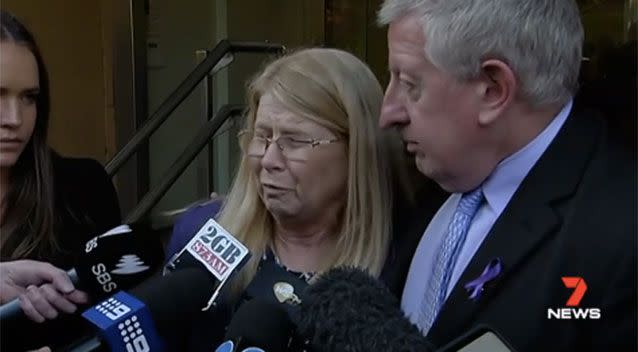 Matthew Leveson's parents Mark and Faye Leveson outside court following the inquest. Picture: 7 News