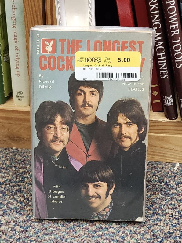 Book cover titled "The Longest Cocktail Party" with overlaid images of The Beatles members