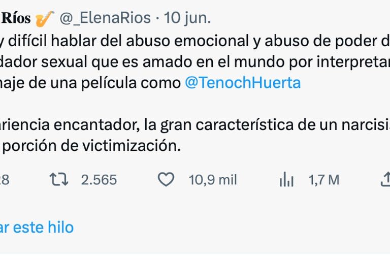 La saxofonista y activista María Elena Ríos acusó a Tenoch Huerta