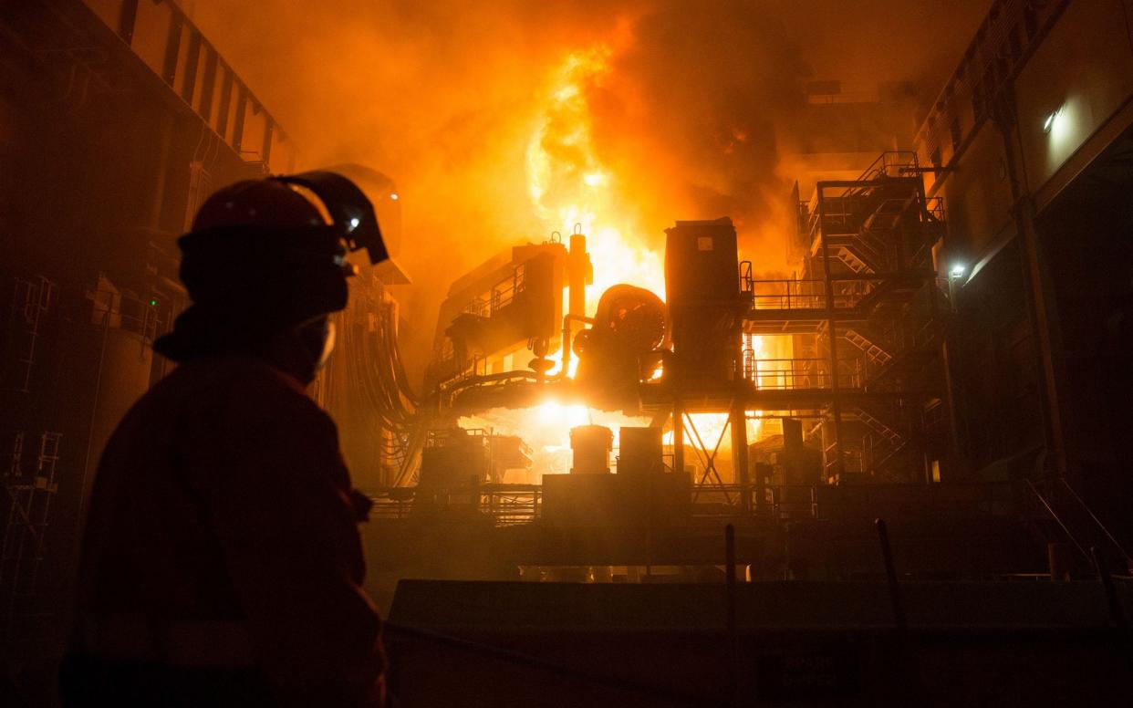 A worker at Celsa's steel plant in Cardiff