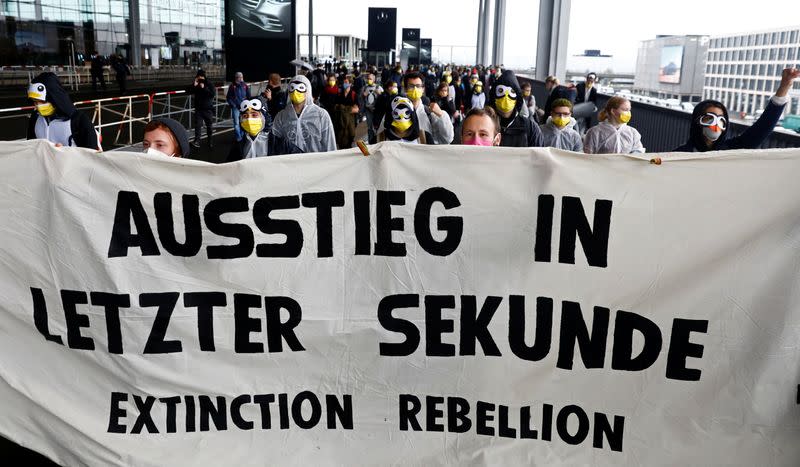 Protest against the official opening of the new Berlin-Brandenburg Airport in Schoenefeld